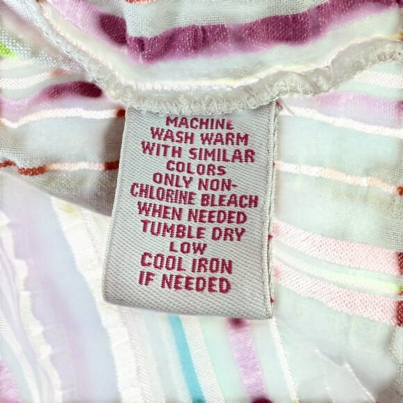 Vtg Go Softly Patio House Dress Large Multicolor Striped Cotton Blend Full Zip - Picture 10 of 11